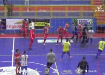 Partida do Paranaense de Futsal termina em pancadaria generalizada entre jogadores e torcida