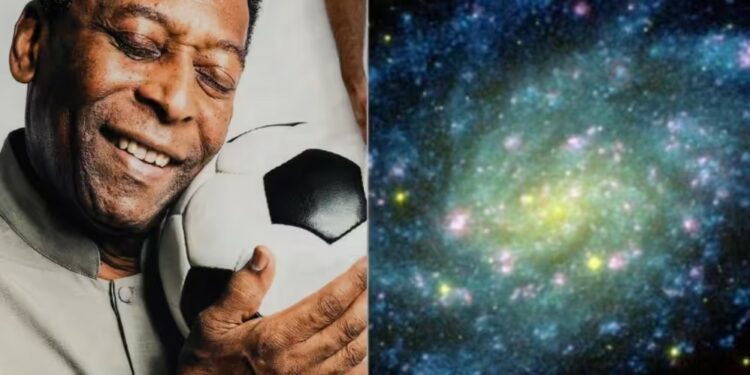 A NASA dedicou uma galáxia nas cores verde e amarelo ao Rei Pelé - Foto: reprodução