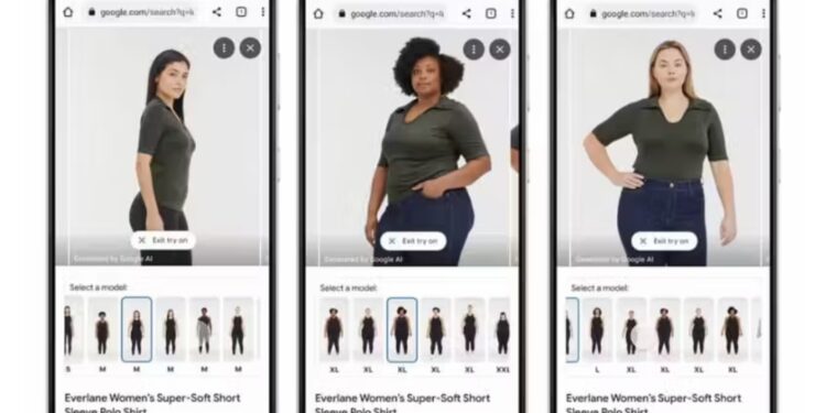 A nova ferramenta do Google é uma IA que ajuda o usuário a provar online a roupa antes de comprá-la pela internet - Foto: Google