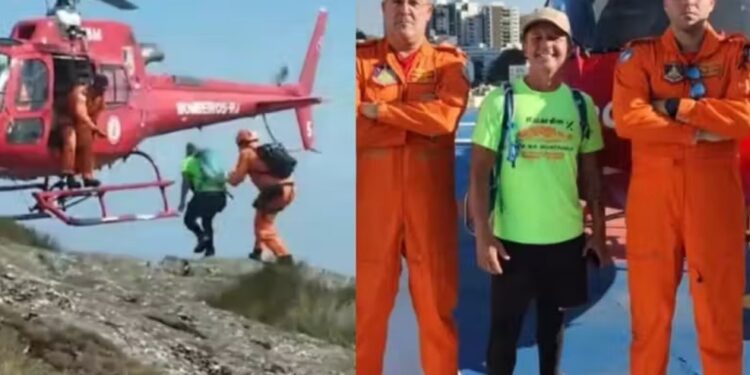 O homem foi resgatado de helicóptero no RJ e levado para realizar o transplante em MG - Foto: reprodução Corpo de Bombeiros do RJ