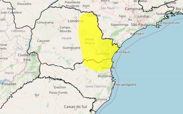 Há alerta amarelo para o Paraná e Santa Catarina (Foto: Inmet)