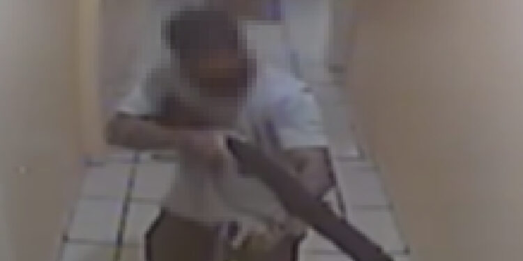 Homem andou com arma em punho por corredores do hotel (Foto: Câmeras de Segurança)