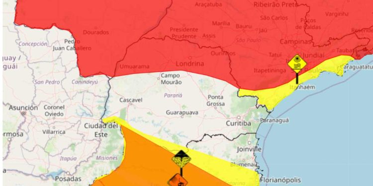 Sul do Brasil está com vários alertas do Inmet sobre temporais e ventos (Foto: Inmet)