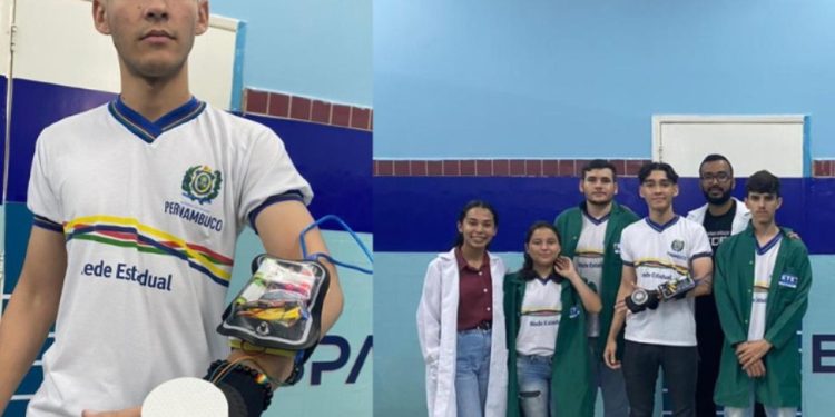 Os estudantes de Pernambuco colocaram um motor de HD na luva para estabilizar os tremores provocados pela doença de Parkinson. - Foto: Reprodução/Secretaria de Educação e Esportes de Pernambuco.