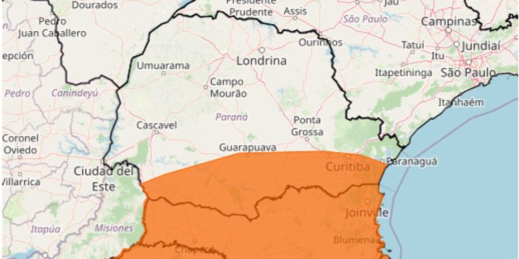 Alerta laranja do Inmet para forte onda de frio no Paraná e Região Sul. (Foto: Inmet)