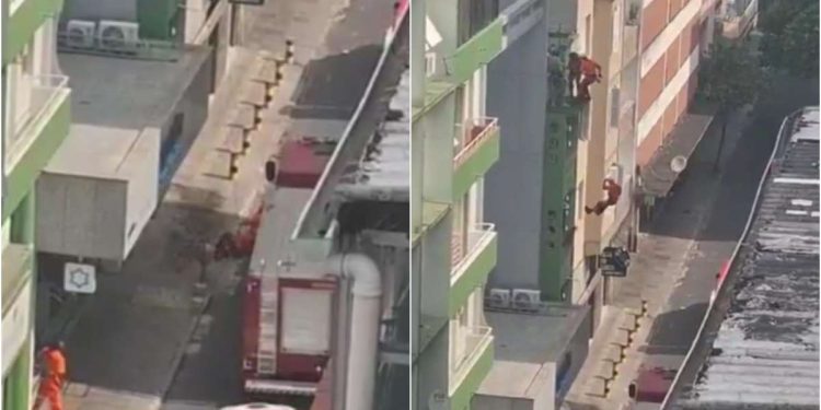 Bombeiro tentou fazer manobra, mas acabou caindo de prédio (Vídeo: Redes Sociais)