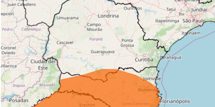 Sul do Brasil está em alerta laranja de fortes chuvas (Foto: Inmet)