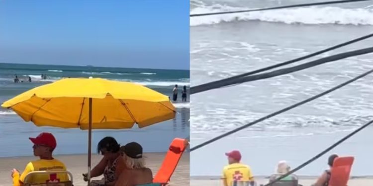 O amor do avós de Gustavo viralizou depois do vídeo que mostra os dois almoçando com o neto todo dia na praia para prestigiar o trabalho dele como salva-vidas em Itanhaém, SP. - Foto: @ginanacozinha/TikTok.