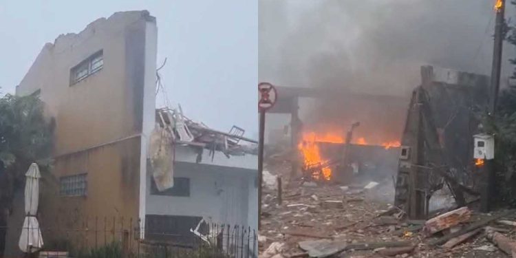 Prédio, pousada, loja e casa foram atingidos por avião em Gramado (Fotos: Redes Sociais)