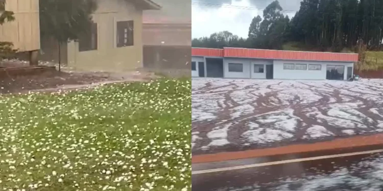 Chuva de granizo deixa cidade paranaense coberta de gelo (Foto: Voz do Sudoeste FM 91,9)