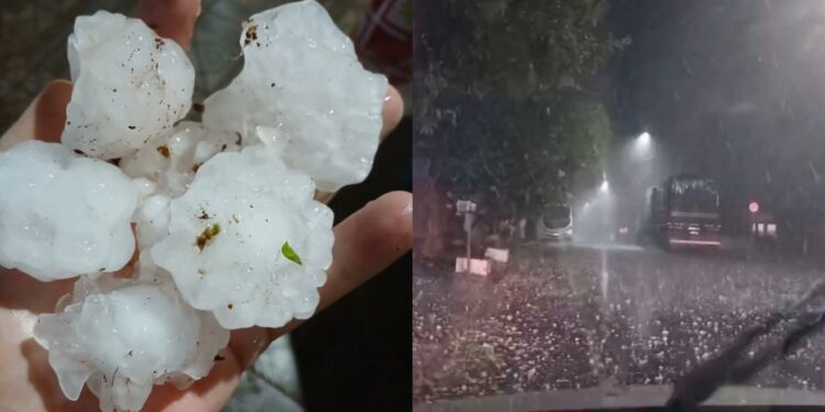 Moradores compartilharam registros dos granizos nas redes sociais (Foto: reprodução / Prefeitura de Jandaia do Sul / Instagram e redes sociais)