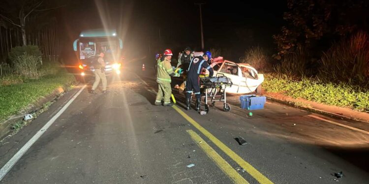 Batida entre carro e ônibus deixa seis mortos na PR-490. (Foto: Divulgação/Polícia Rodoviária)