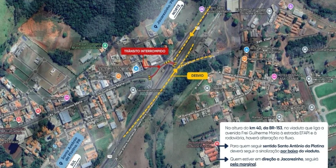 Construção do viaduto no km 40 da BR-153 tem novo desvio de fluxo
