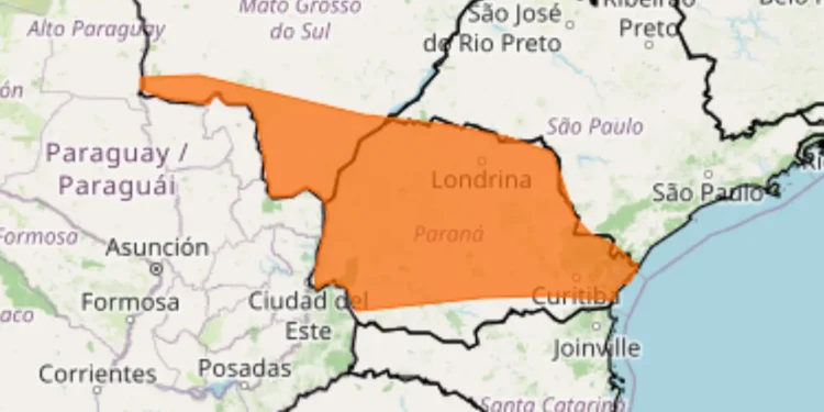 Foto: Alerta Laranja Risco de tempestade e ventos de 100 km/h em cidades do Paraná, São Paulo e Mato Grosso do Sul