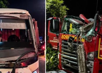 Paraná: Caminhão dos bombeiros é atingido por ônibus a caminho de incêndio