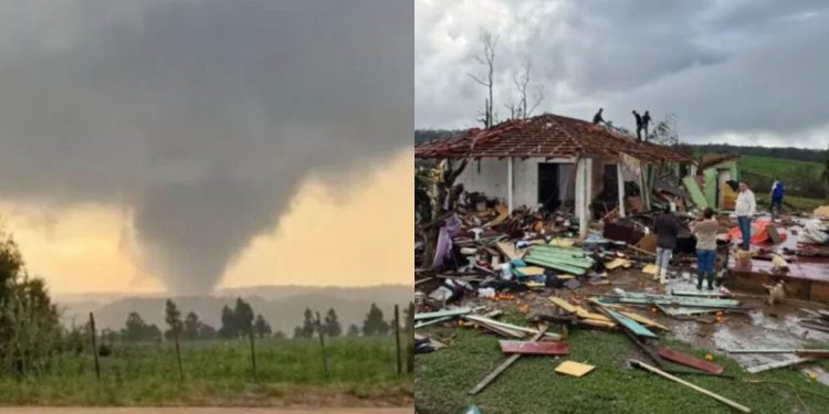 Tornado com ventos de até 200 km/h causou estragos e afetou 530 pessoas em Piraí do Sul: prefeitura decretou situação de emergência. (Fotos: Reprodução/Redes Sociais e Divulgação/Prefeitura de Piraí do Sul)