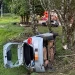 Mulher fica ferida após carro capotar na PR-218, em Ribeirão do Pinhal